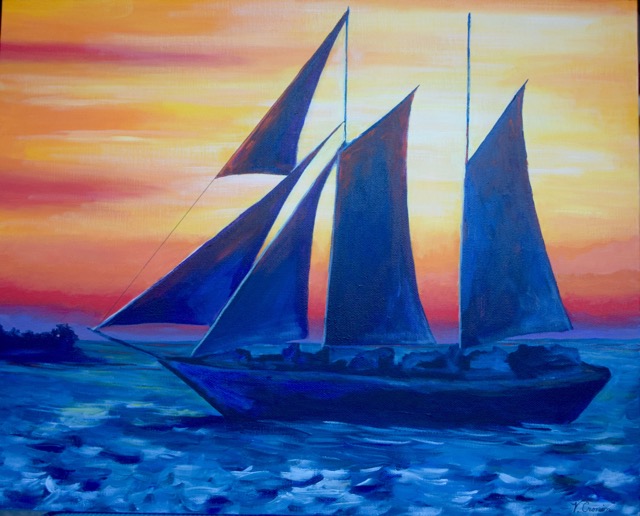 Sailing at Sunset <br> 16X20