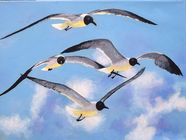 Seagulls in Flight <br> 12X16 <br> Sold